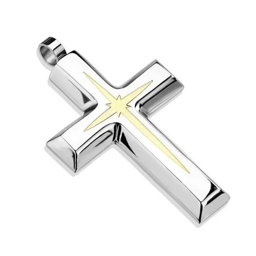 NWOT Gold Star Centered Cross Stainless‎ Steel Pendant
